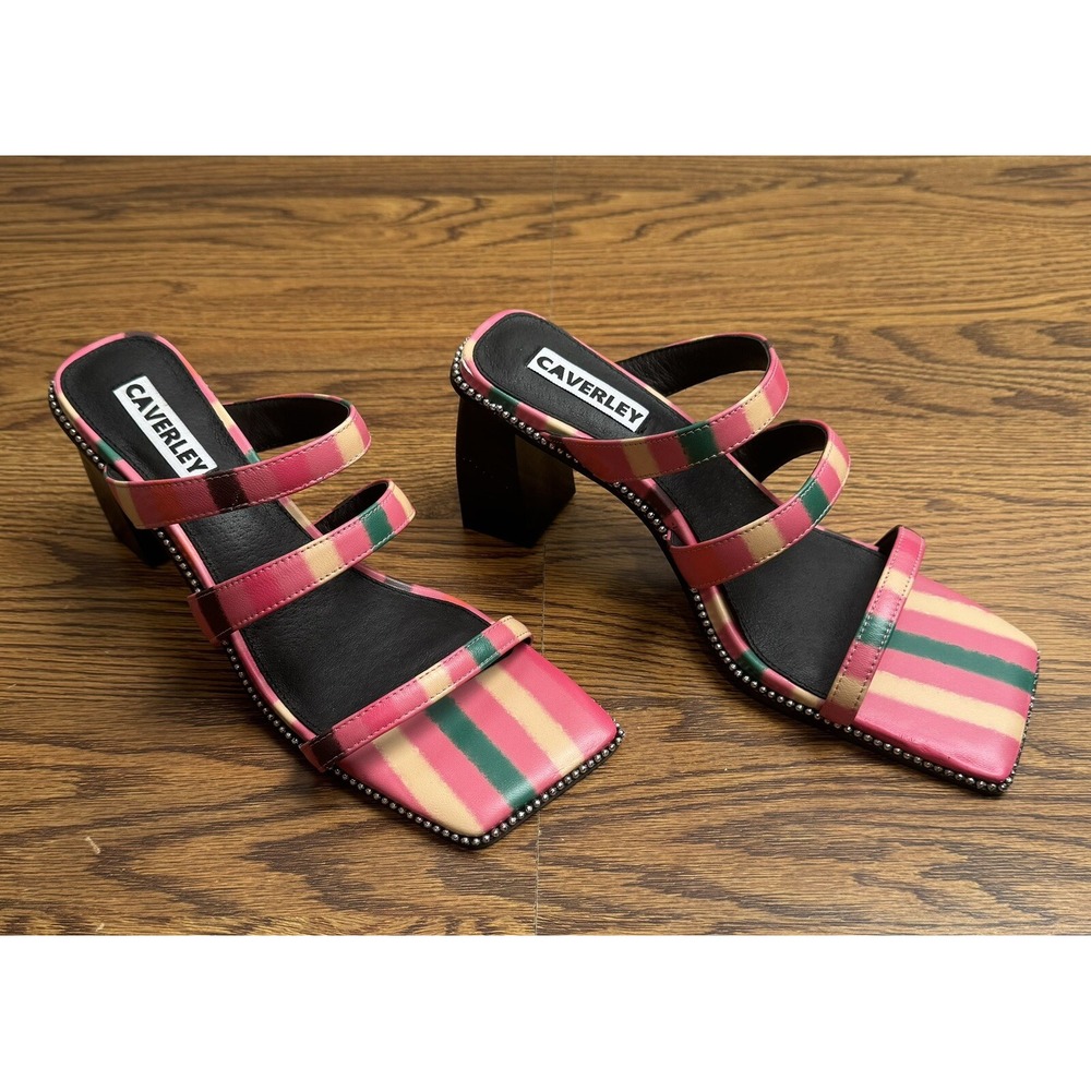 Anthropologie Caverley Women Nora Mule Pink Stripe Heels Shoes Size EU 41/US 9